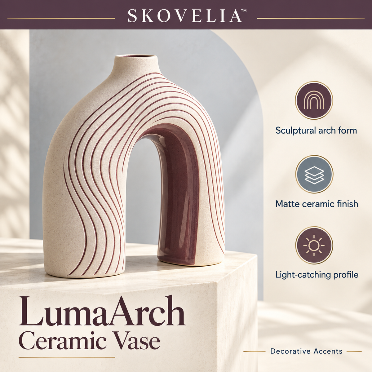 SKOVELIA™ LumaArch Ceramic Vase