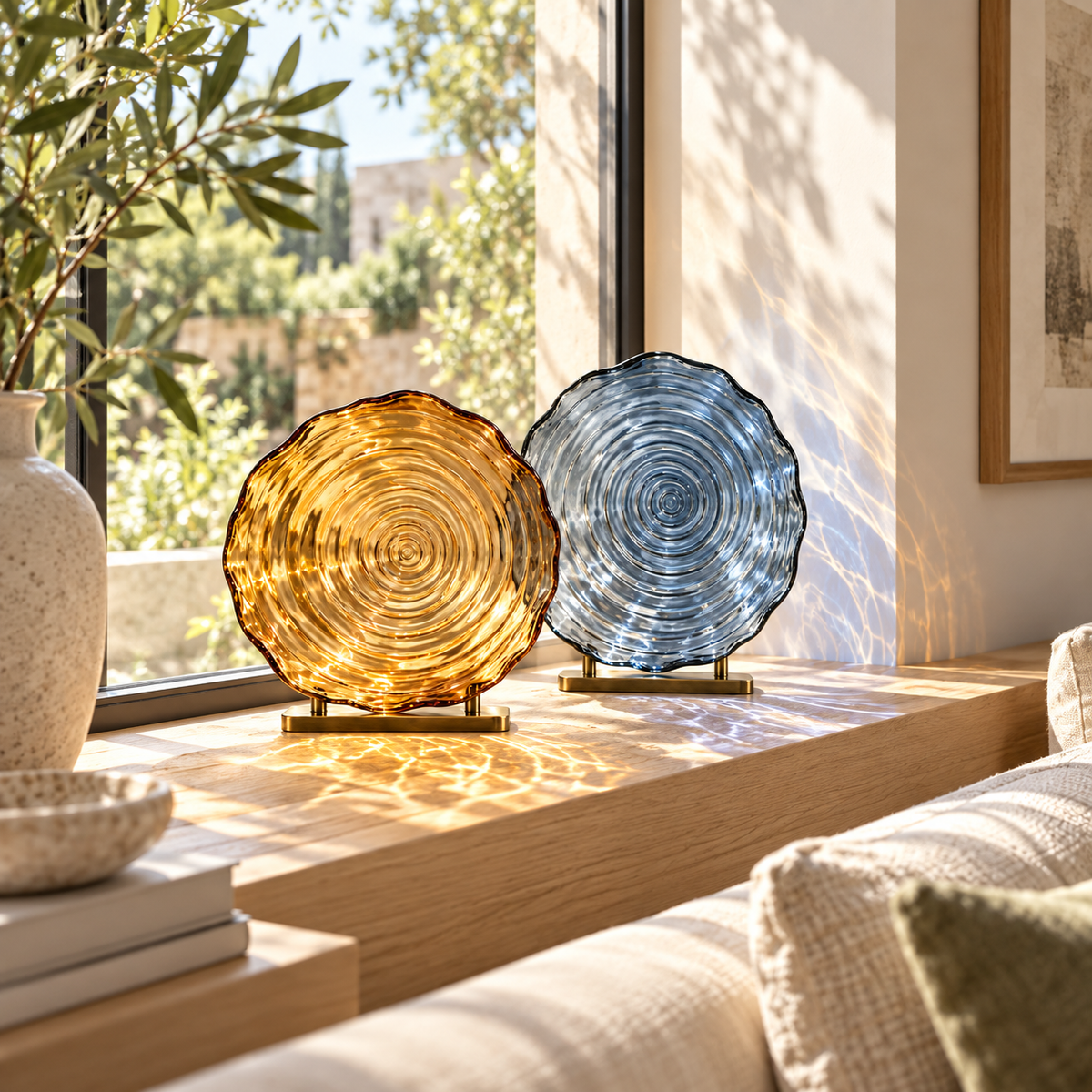 SKOVELIA™ RippleGlow Glass Light Catcher Pair