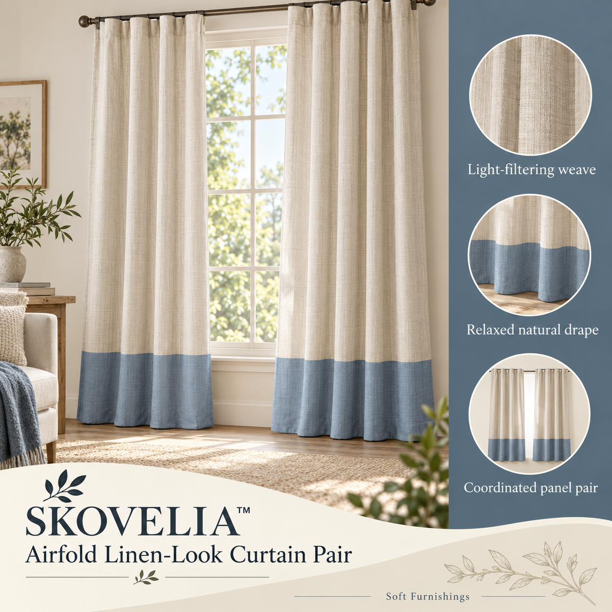 SKOVELIA™ Airfold Linen-Look Curtain Pair