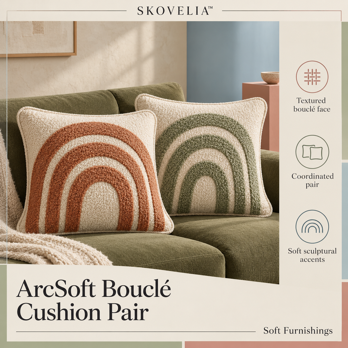 SKOVELIA™ ArcSoft Bouclé Cushion Pair