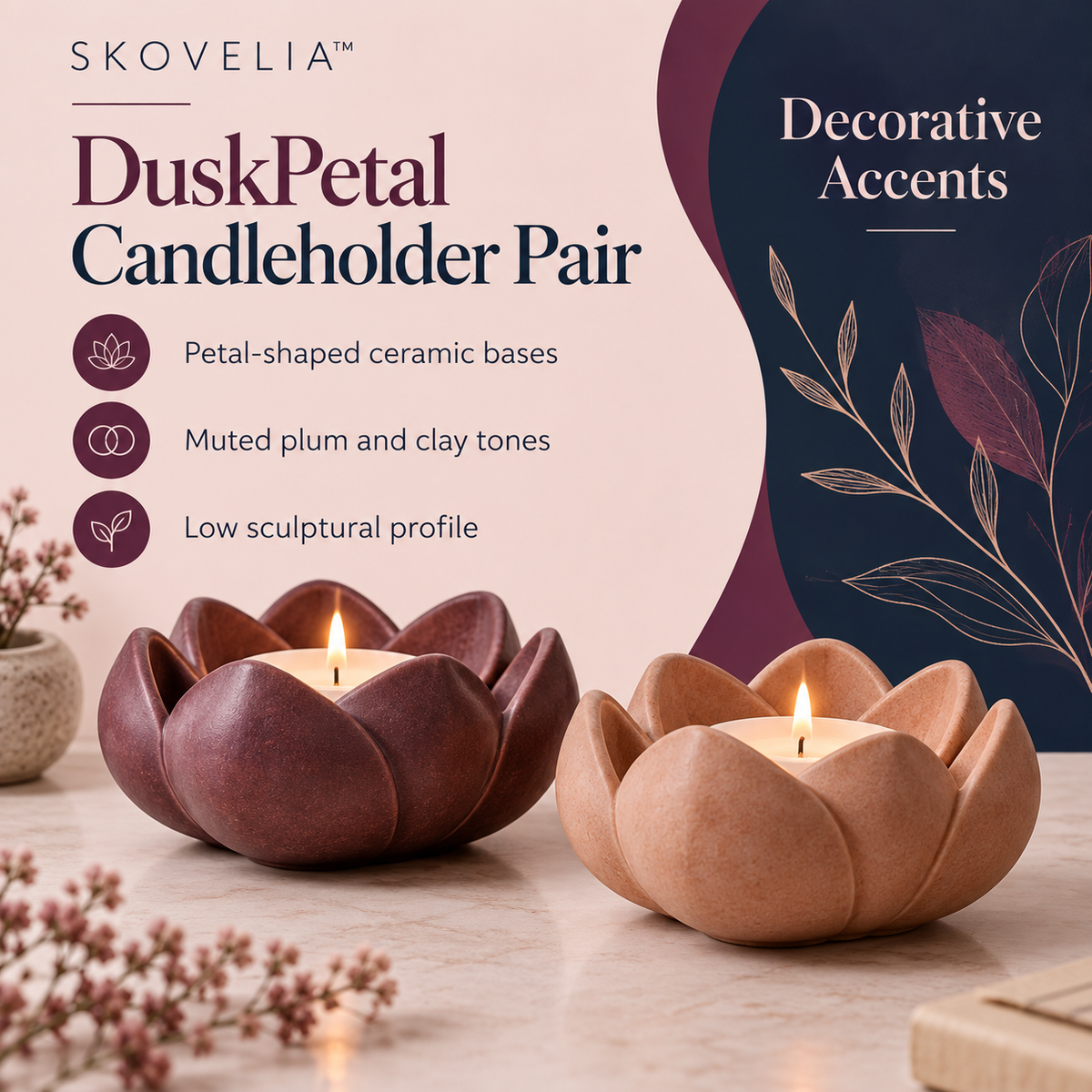 SKOVELIA™ DuskPetal Candleholder Pair
